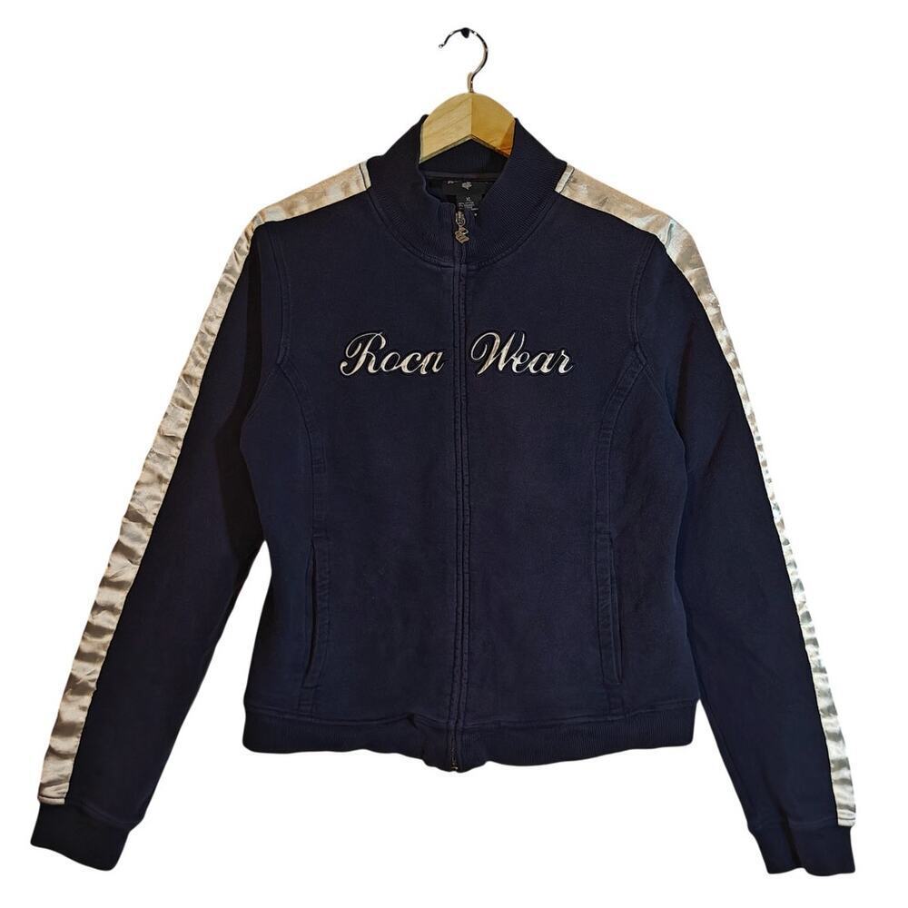 Vintage Rocawear Zip Up Jacket Navy Logo Track Jacket Y2K Streetwear XL